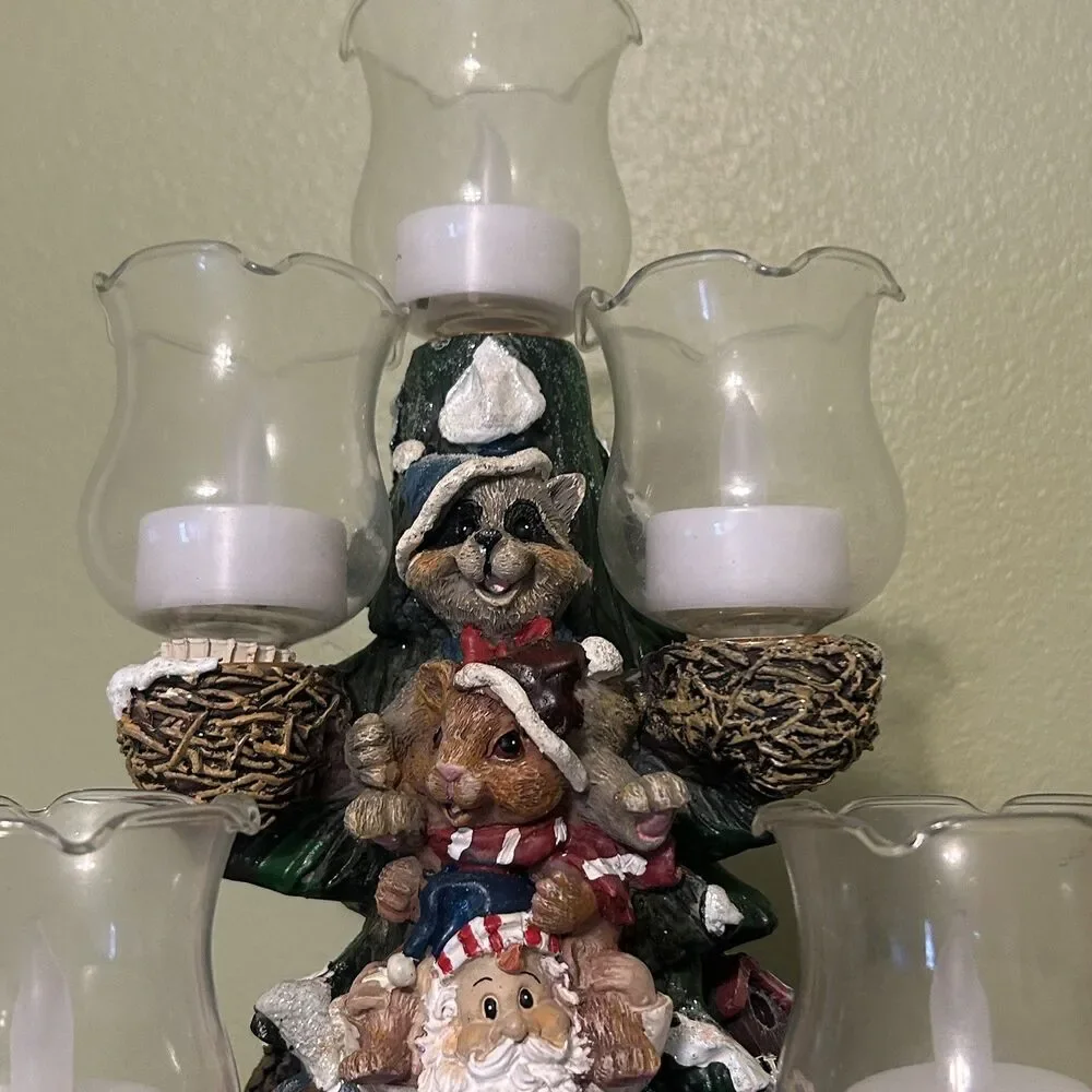Santa Ceramic Multi-Arm Candle Holder Centerpiece w/ Glass Cups, Multicolor